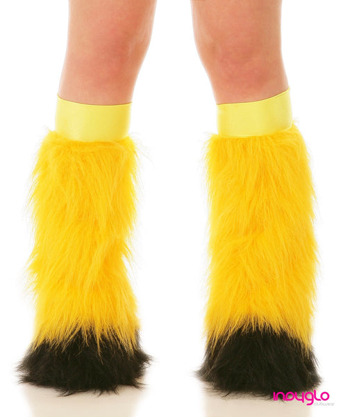 Gold Fluffy Leg Warmers with Black Tips and Yellow Knee Bands