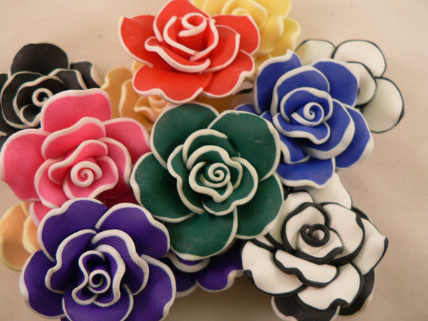 Solid Color Outlined UV Reactive Kandi Bead Clay Roses