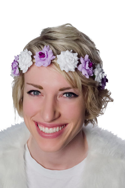 Purple & White Flower Crown Headband Model