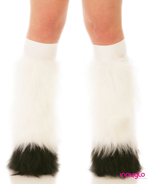 White Fluffy Leg Warmers with Black Tips and White Knee Bands
