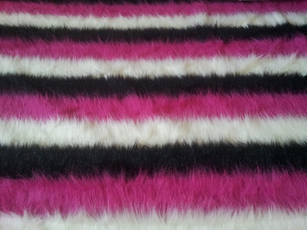 Striped Black, White and Pink Faux Fur 