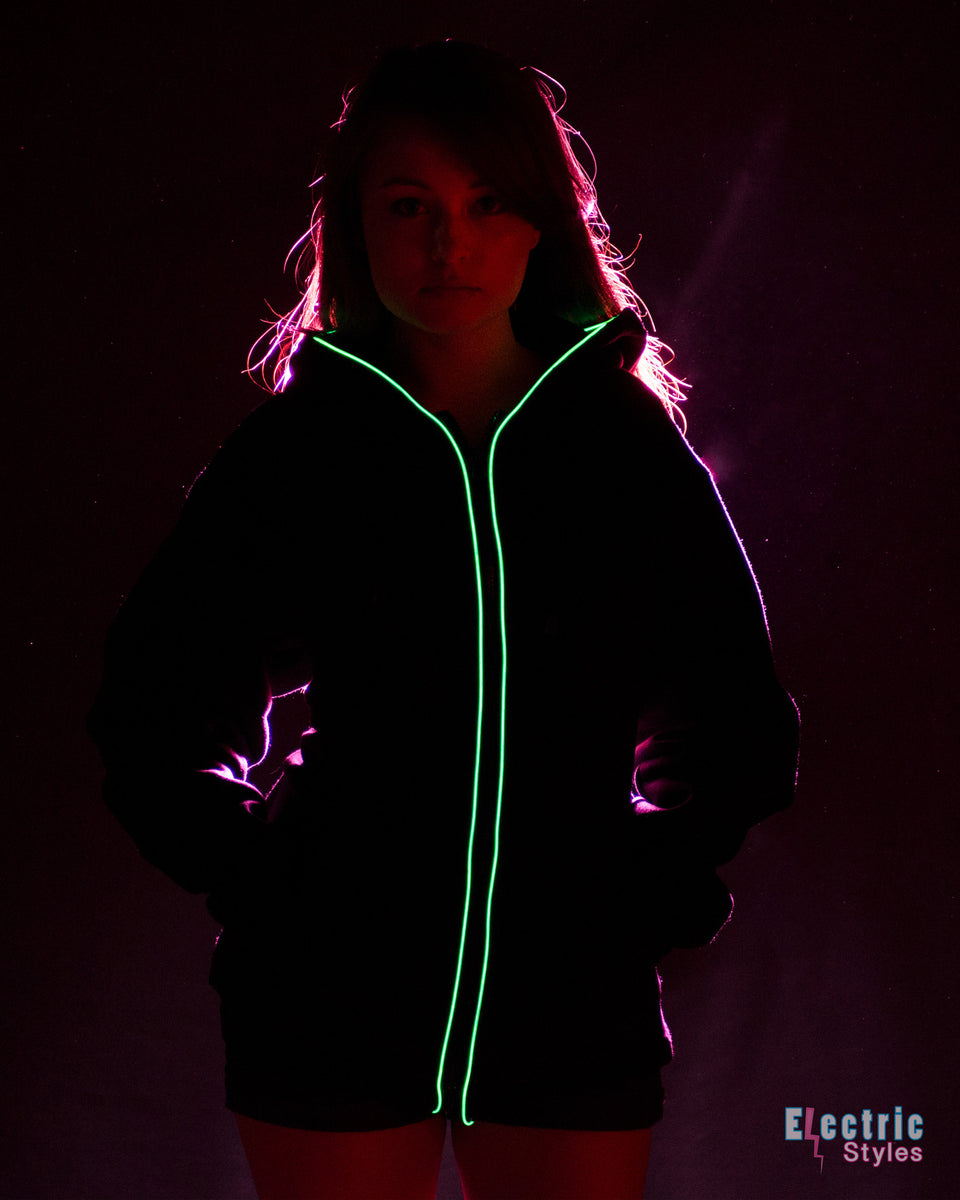 Black Light Up Hoodie Green LED