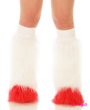 White Fluffy Leg Warmers with Red Tips and White Knee Bands