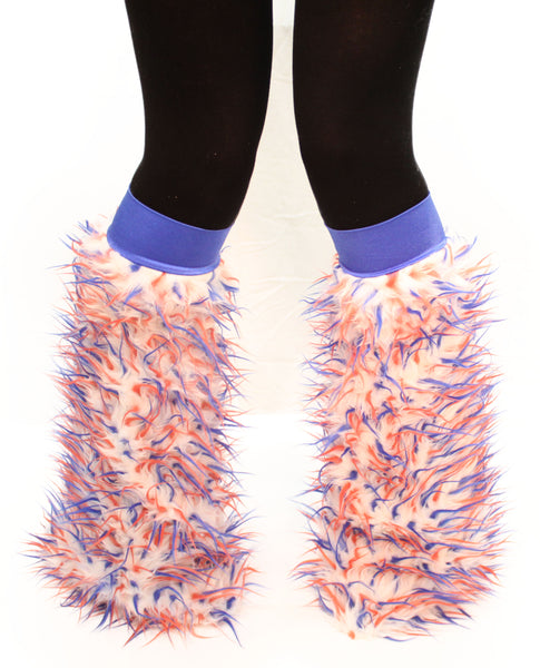TrYptiX White Fur  Legwarmers with Blue and Orange Spikes