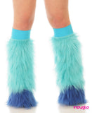 Turquiose Fluffy Leg Warmers with Blue Tips with Turquiose Knee bands
