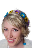 Purple Blue and Yellow Flower Crown Headband Model