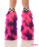 Orion Fluffy Legwarmers Pink Purple with checkered knee bands