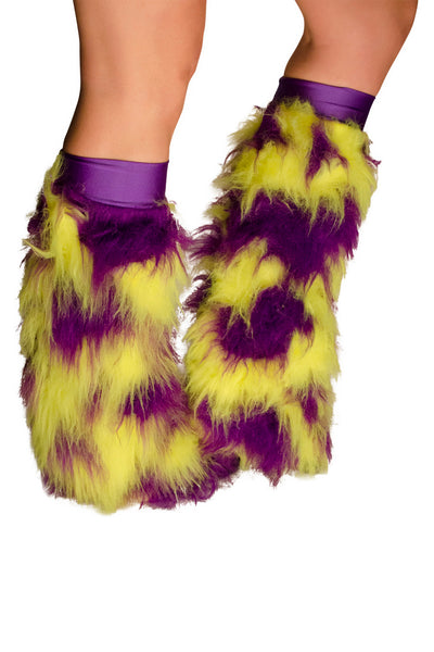 Purple and Yellow Fluffy Leg Warmers With Purple Kneebands