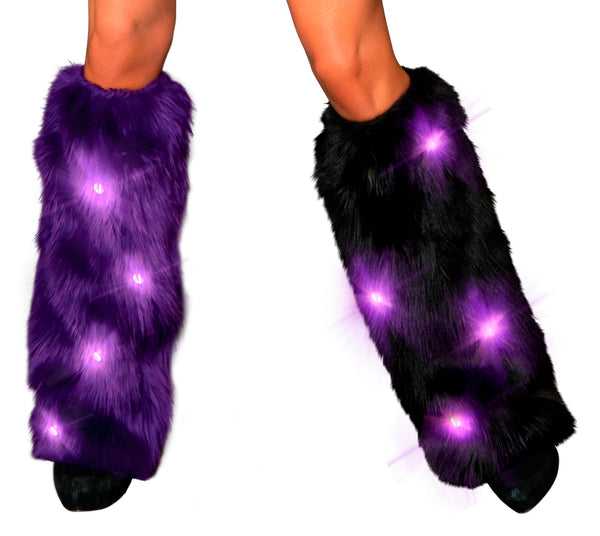 Purple/Black LED Furry Leg Warmers