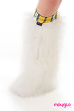 White Fluffy Leg Warmers with School GIrl Yellow Knee Bands