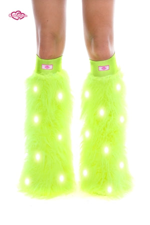 UV Yellow LED Furry Rave Leg Warmers