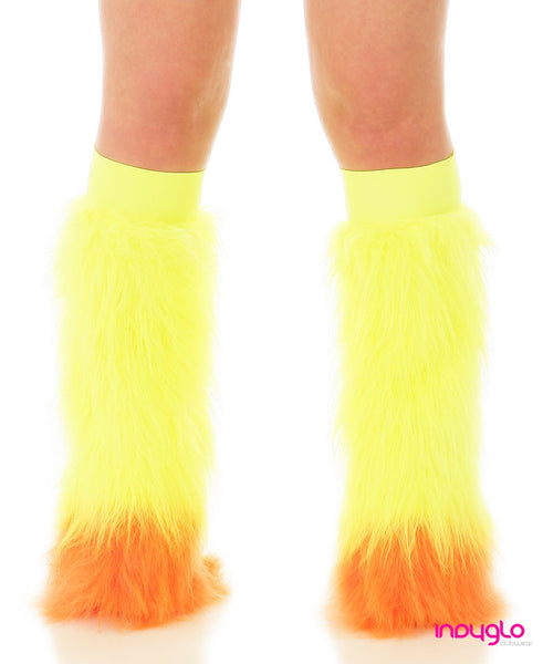 Flo Yellow Fluffy Leg Warmers with Orange Tips and Flo Yellow Knee bands