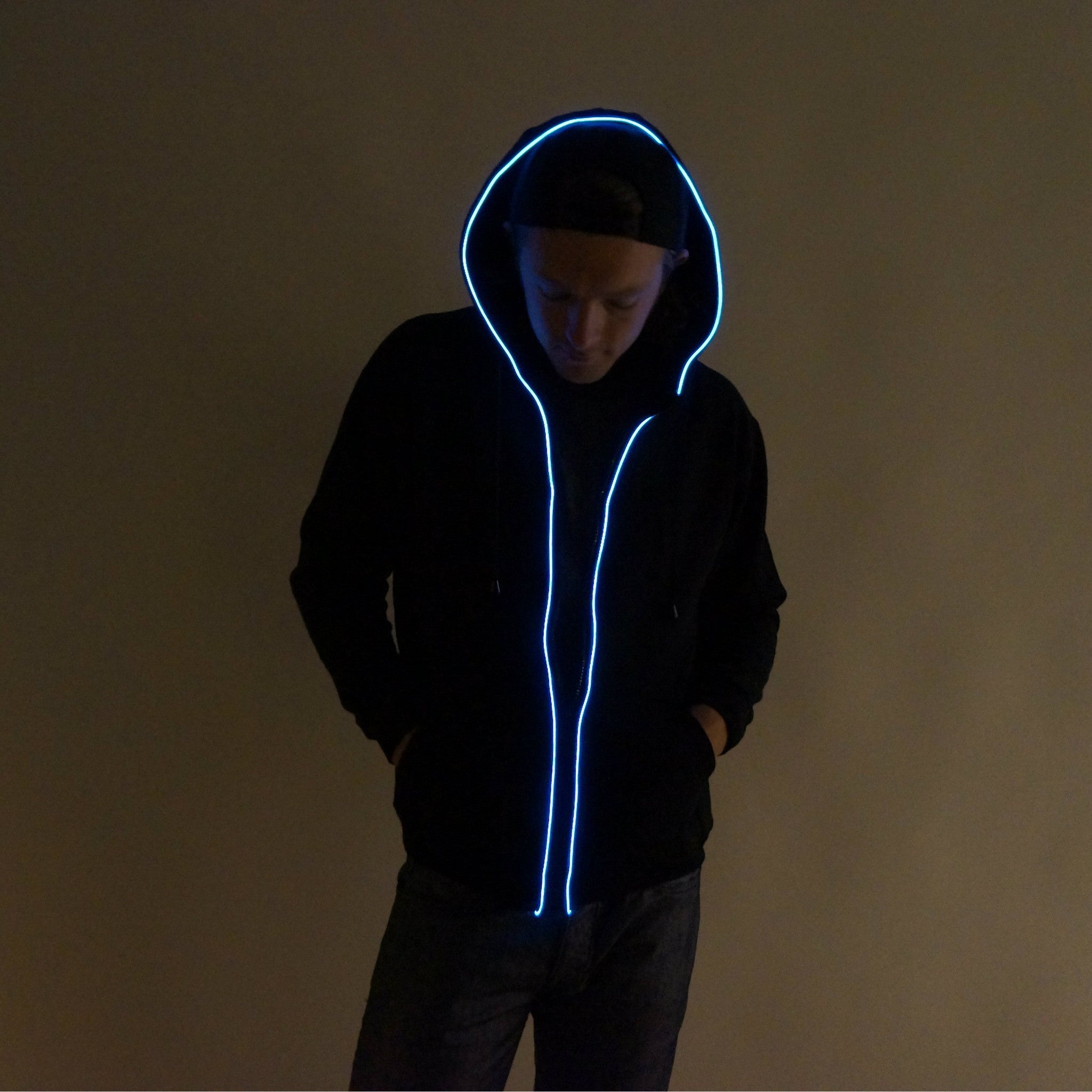 Black El Wire Light Up Hoodie White LED Rave Nation