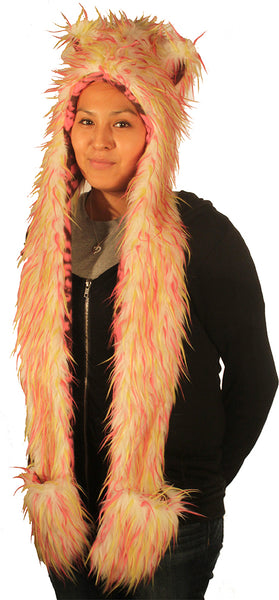 Animal hood White with Pink and Lime Spikes 1