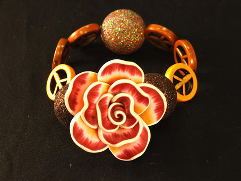 Red Orange Tie Dye Rose Kandi Peace Signs