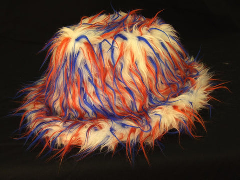 White Faux Fuzzy Red and Blue Spiked Fedora