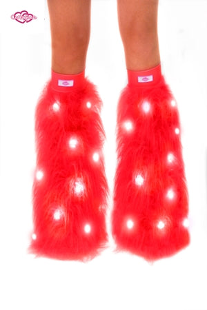Red LED Furry Rave Leg Warmers