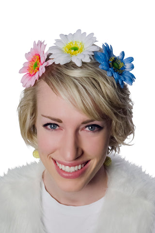 Pink Blue and White Large Flower Crown Headband