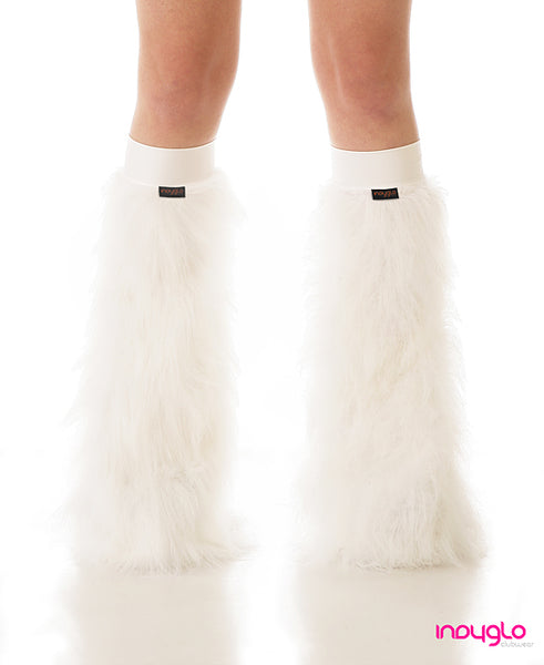 White Fluffy Leg Warmers with White Knee Bands