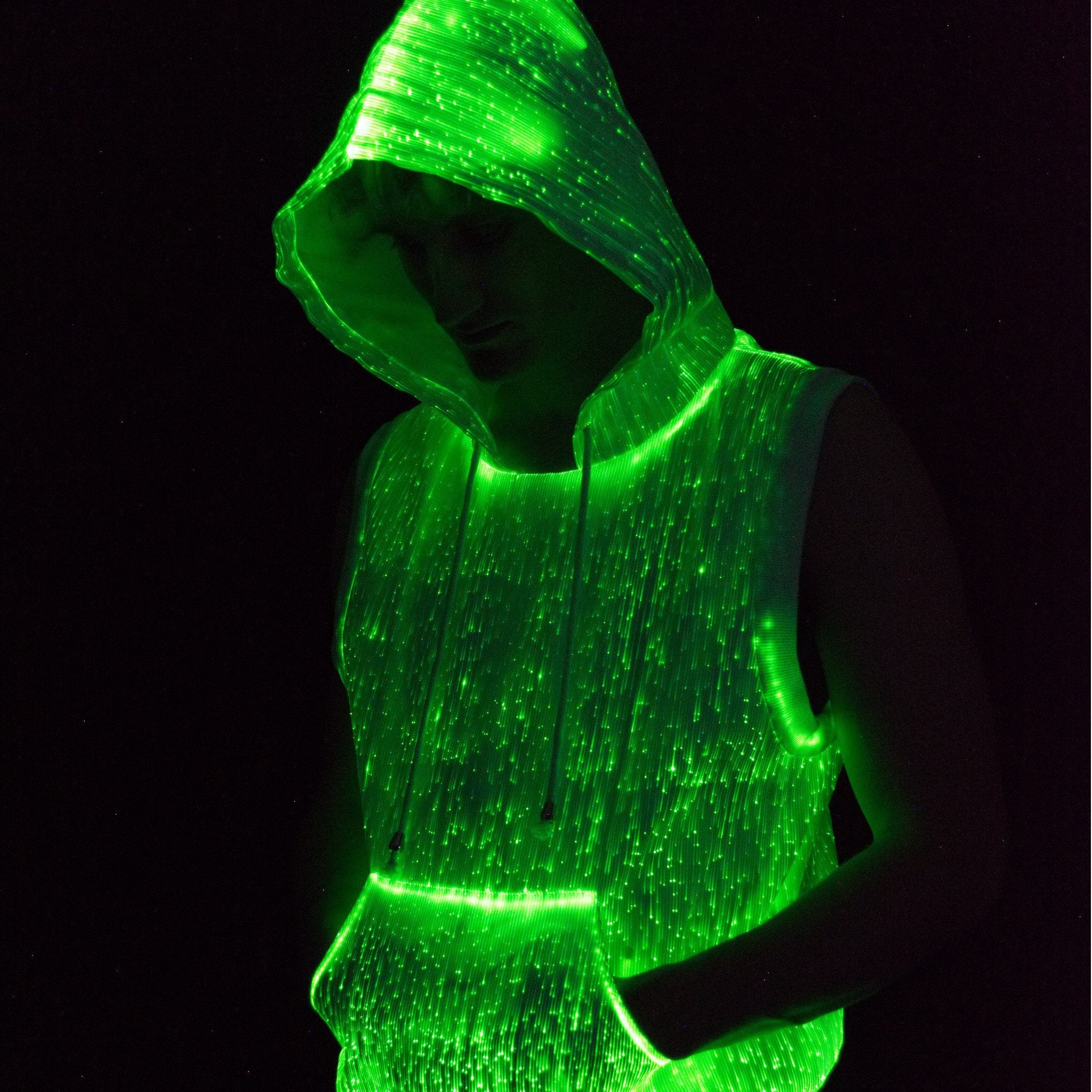 LED Light Up Fiber Optic Sleeveless Hoodie TrYptiX Fashion Rave Nation
