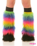 Rainbow Fluffy Leg Warmers with Black Tips and Black Knee Bands
