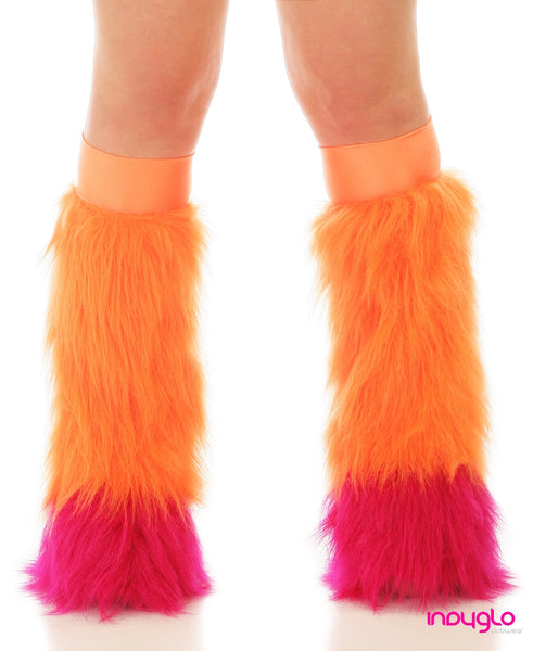 Orange Fluffy Leg Warmers with Magenta Tips and Orange Knee Bands