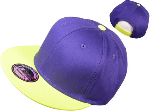 Purple/Highlighter Yellow Snapback Hat w/ Green Underbill