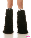 Black Fluffy Legwarmers with Snow cat Knee Bands