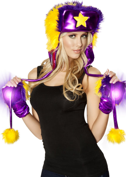 Purple Star Faux Fur Light-Up Hat