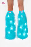 Turquoise LED Furry Rave Leg Warmers