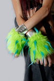 Wrist Cuffs in Lime Green Fur with Blue Spikes