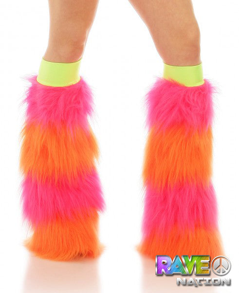 Pink & Orange Striped Fluffy Boot Covers