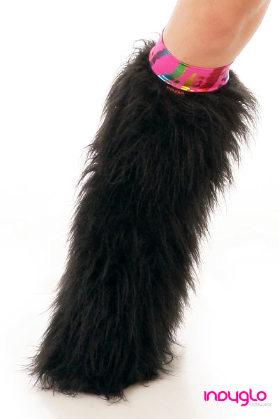 Black Fluffy Legwarmers with TIger Multi Knee Bands