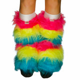 Neon Rainbow Fluffy Leg Warmers / White Kneebands