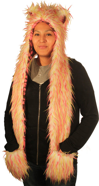Animal hood White with Pink and Lime Spikes 4
