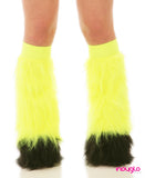 Flo Yellow Fluffy Leg Warmers with Black Tips and Flo Yellow Knee bands