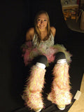 TrYptiX White Fur with Pink & Yellow Spiked Leg Warmers