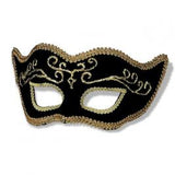  Black Venetian Half Mask with Gold Lining