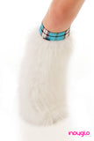 White Fluffy Leg Warmers with School girl Blue Knee Bands