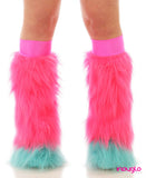 Hot Pink Fluffy Leg Warmers with Turquoise Tips and Hot Pink Knee Bands