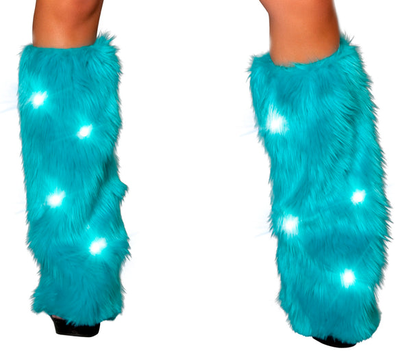 Turquoise fuzzy leg warmers